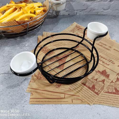 酒吧KTV西餐厅特色餐具黑色铁艺带酱料杯面包篮小吃篮薯条篮筐架