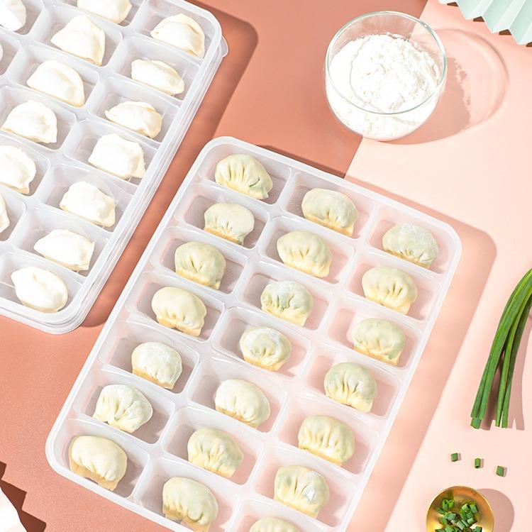 日式饺子盒冰箱保鲜收纳盒冻饺子馄饨盒可微波解冻盒水饺分格托盘