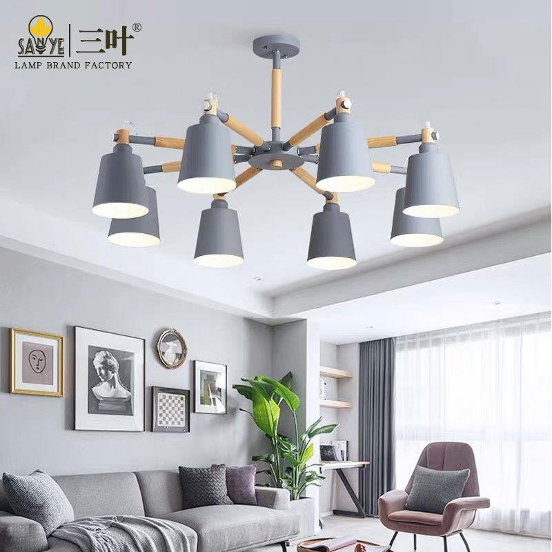 现代简约客厅灯 酒店民宿卧室灯智能LED马卡龙原木客厅书房吊灯