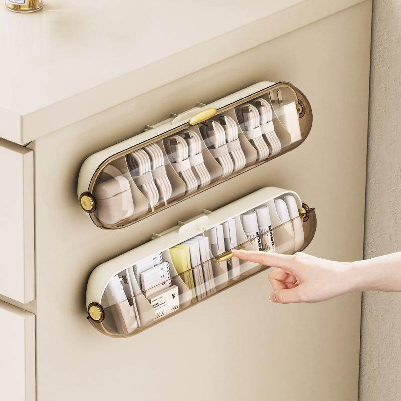 数据线收纳盒壁挂带盖充电线盒子收纳充电器储物盒透明塑料理线器