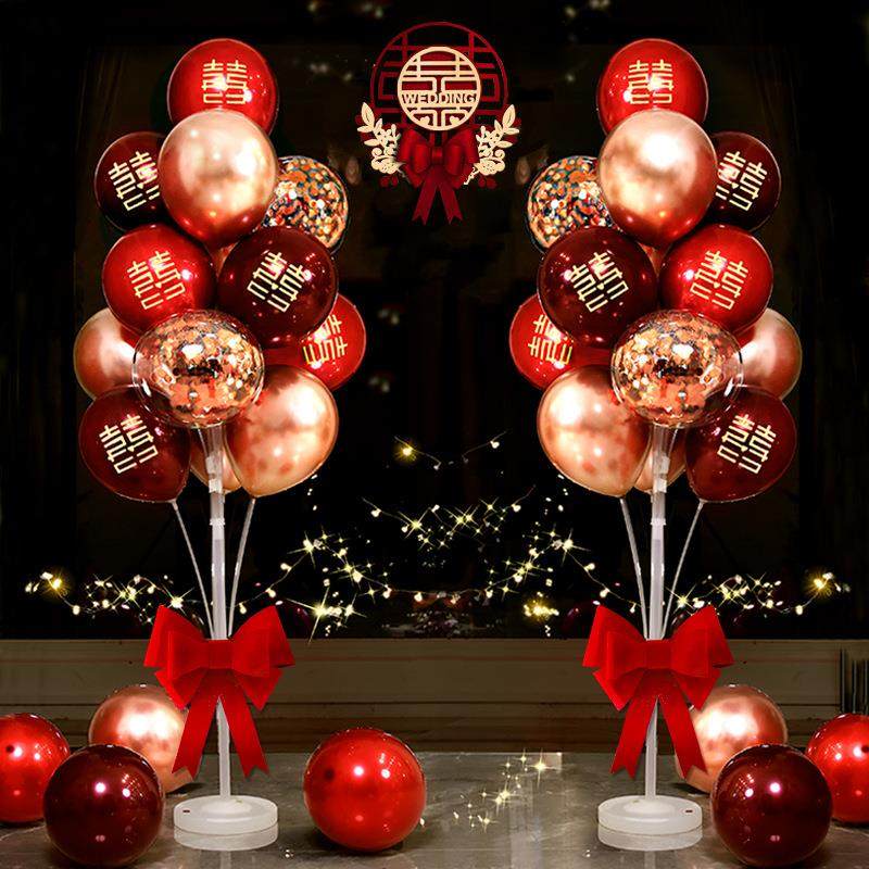 结婚气球立柱布置订婚地飘支架婚房客厅场景新房路引婚庆用品