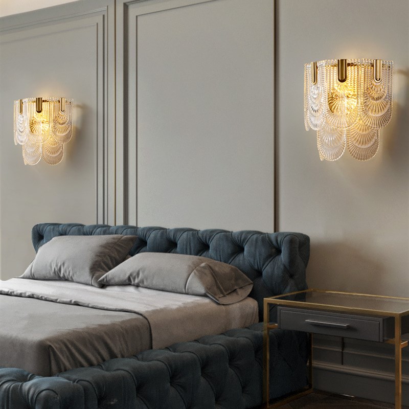 后现代轻奢客厅壁灯全铜简约床头卧室灯过道书房样U板房楼梯间壁