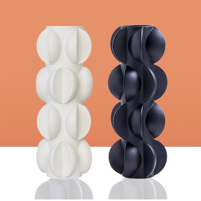 北欧简约几何形螺旋黑色抽象花瓶A样板房间轻奢售楼处软装饰品摆