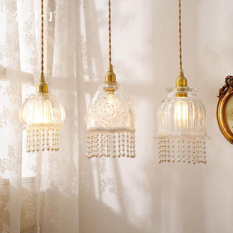 K8轻奢美式法式单头小吊灯珍珠吊灯玻璃床头柜吧台飘窗灯,家装灯饰光源,智能吊灯,淘宝优惠券,粉丝福利购,淘宝优惠卷