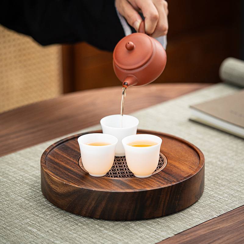 简约家用胡桃木茶盘方形储水实木干泡台家用中式茶室茶台壶承托盘