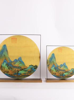 新中式千里江山亚克力屏风摆件样版房售楼处酒店大堂桌面软装饰品