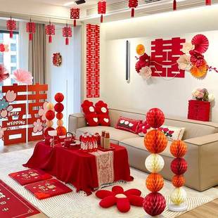 婚房布置套装 饰婚礼男方新婚房间女方卧室全屋用品大全 客厅结婚装