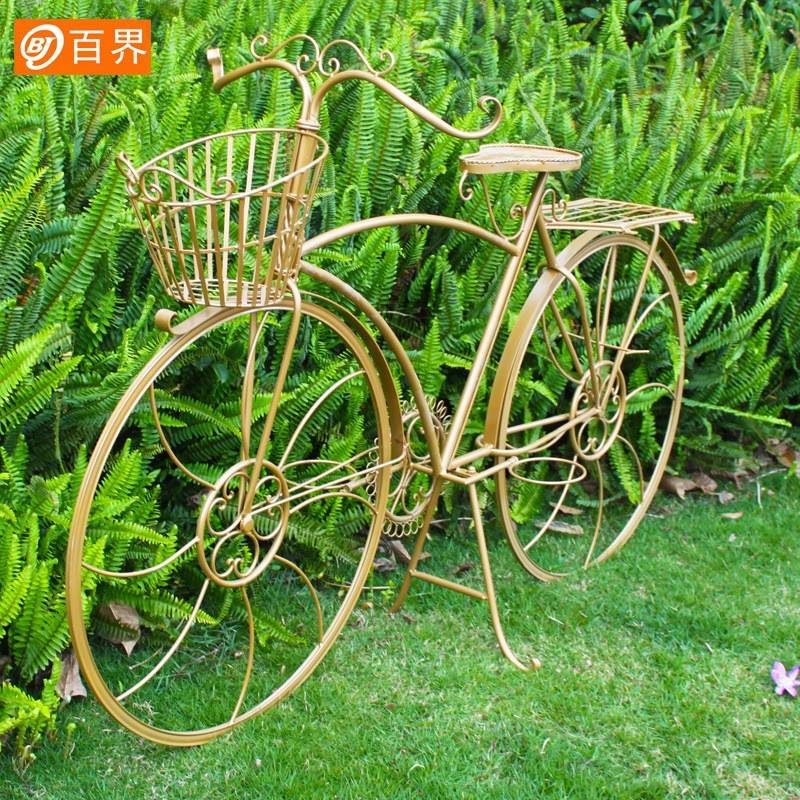 花园装饰做旧自行车装饰花架室外铁艺庭院花艺现代花架置物架阳台