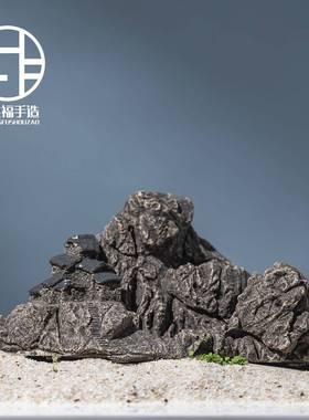 创意实心陶瓷摆件鱼缸造景假山吸水石水陆鱼缸造景山中小屋微景观