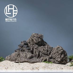 创意实心陶瓷摆件鱼缸造景假山吸水石水陆鱼缸造景山中小屋微景观