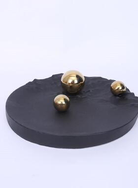 现代极简轻奢风树脂黑色山峰托盘收纳样板间软装客厅茶几饰品摆设