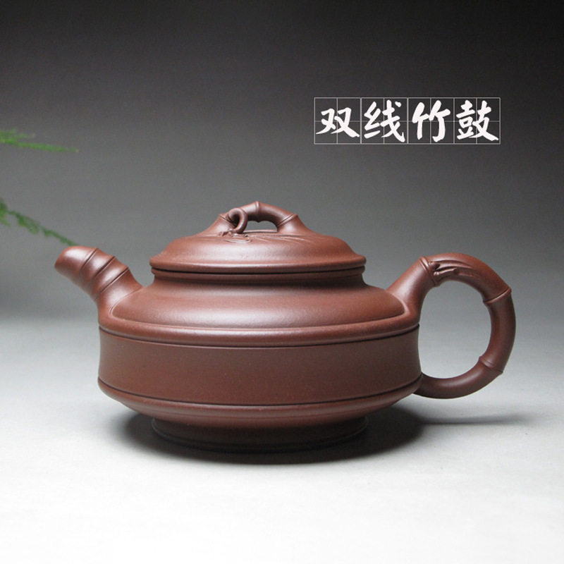 宜兴原矿高端紫砂壶全手工名家陆俊洪底槽清双线竹鼓大容量泡茶壶