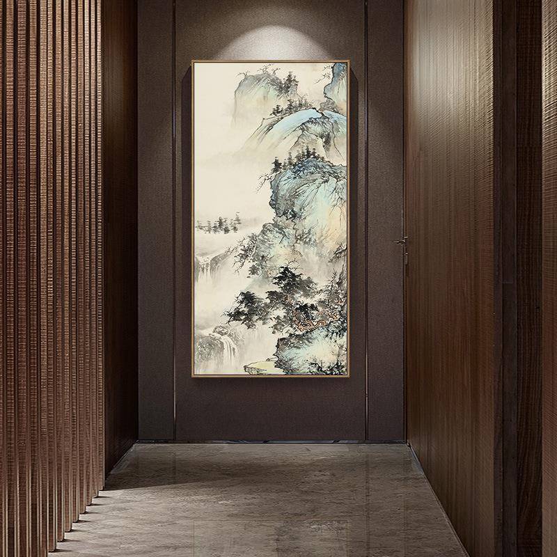 新中式店酒装饰走廊玄关装饰面过道水画中国画客山山水画卧室茶厅
