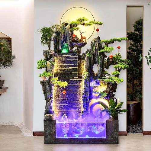 大型假山流水落地喷泉室内玄关客厅庭院电视柜旁花园鱼缸摆件