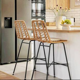 藤编高靠背吧椅简约铁艺高脚凳藤艺防水防晒高椅子吧台椅复古吧w&