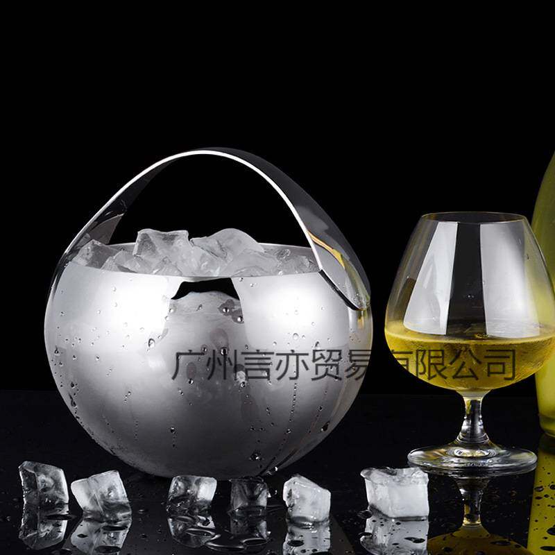 ktv手提冰块香槟啤酒红酒冰粒桶带盖带冰夹不锈钢小冰桶商用 酒吧