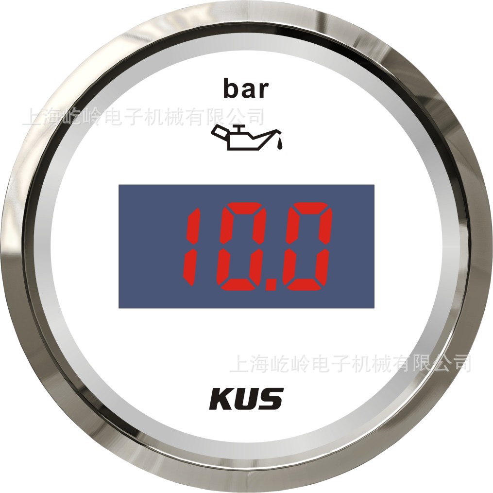 KUS 52mm数显油压表0-10bar 带背光灯 12V/24V 改装车船通用仪表