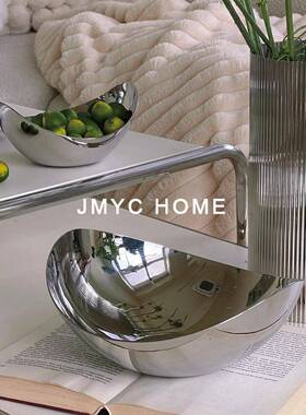 简约轻奢不锈钢水果盘摆件装饰酒店别墅客厅茶几餐桌吧台柜收纳盘