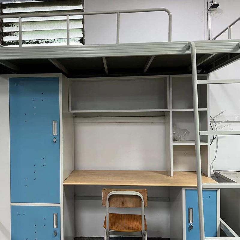 固学生宿舍床下桌组合床加12厚稳上床下桌公寓衣床铁艺柜书桌上一
