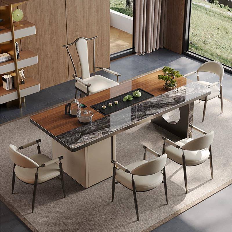 现代简约客厅家用大板岩板茶桌办公室洽谈会客接待泡茶桌椅组合