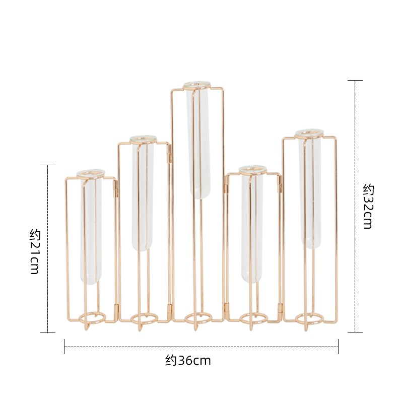 2022新款创意金属花架玻璃试管B花瓶摆件客厅插花透明水养家用台