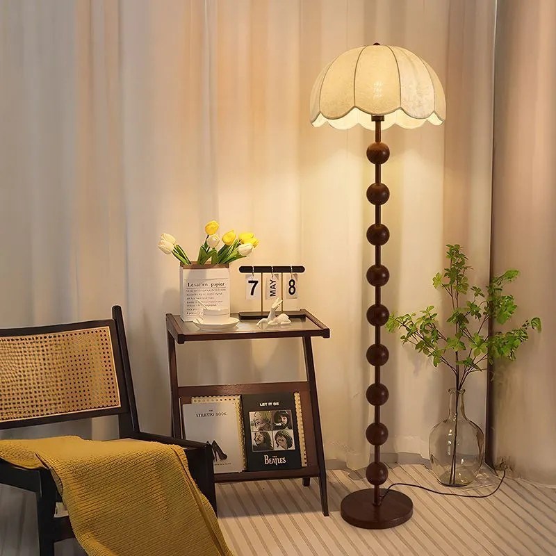 中古风落地灯客厅沙发旁南洋布艺酒店卧K室装饰胡桃木色落地台灯