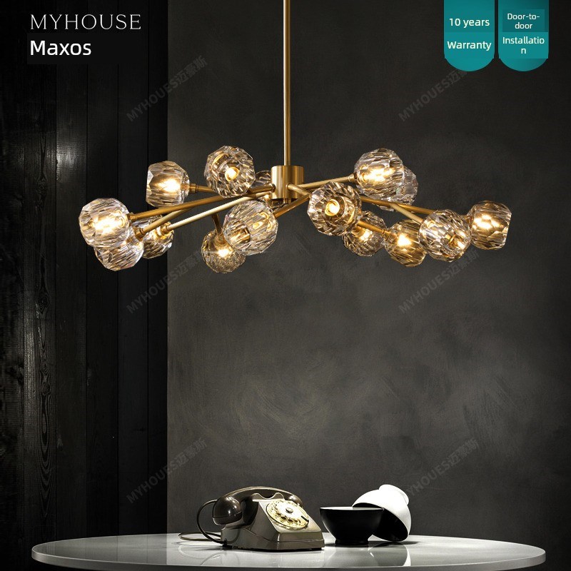 经典款轻奢水g晶吊灯全铜后现代客厅餐厅卧室简约创意北欧分子吊