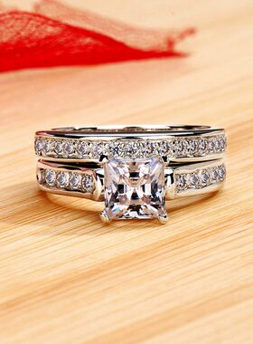 美国莫桑石 印记950钻戒珠宝饰品 套戒仿钻石戒指环 婚戒时尚7203