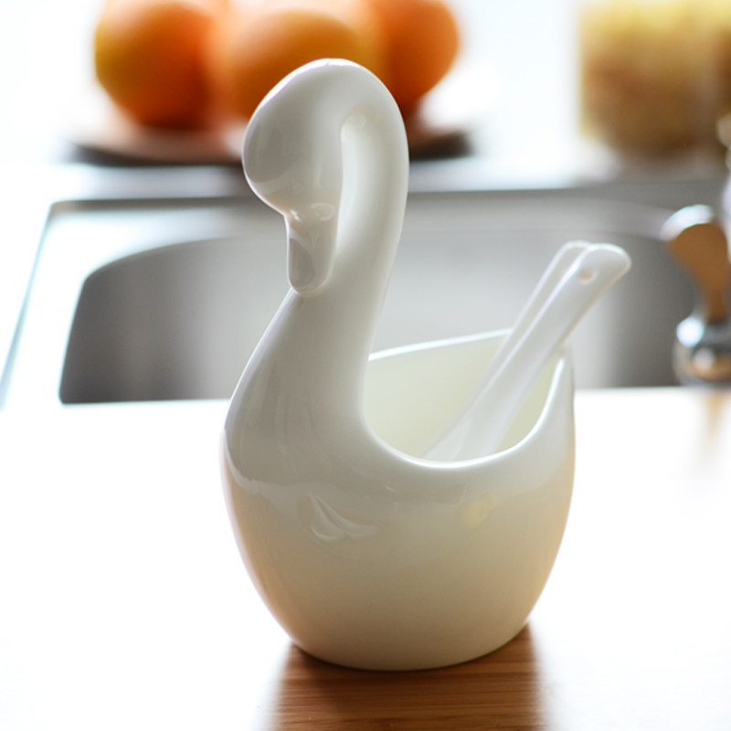 纯白骨质瓷厨房天鹅花篮刀叉篮放E小汤勺架勺子筒筷子篮 勺子笼