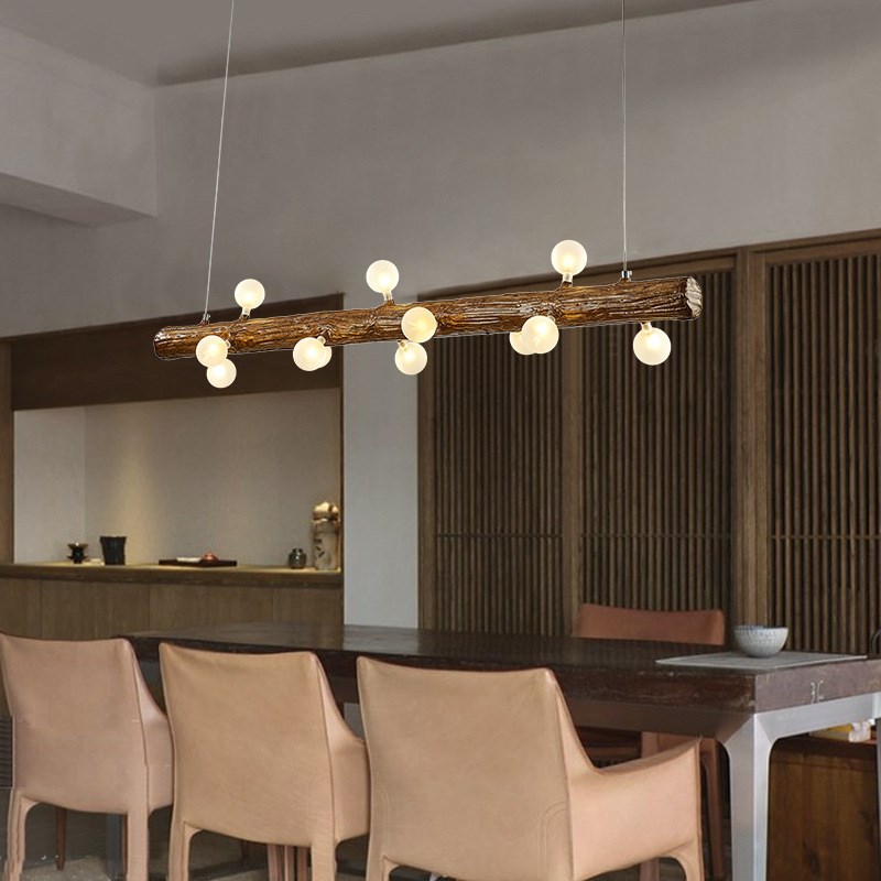 中式禅意吊e灯餐厅灯创意个性日式树枝木头民宿茶室侘寂风树脂吊