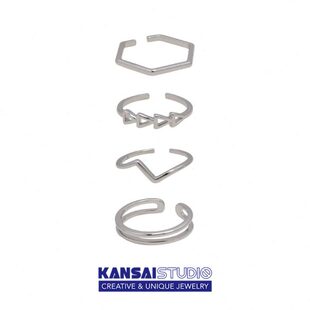 KANSAI新款三角四件套简约线条戒指可调节食指尾戒冷淡风潮手饰品