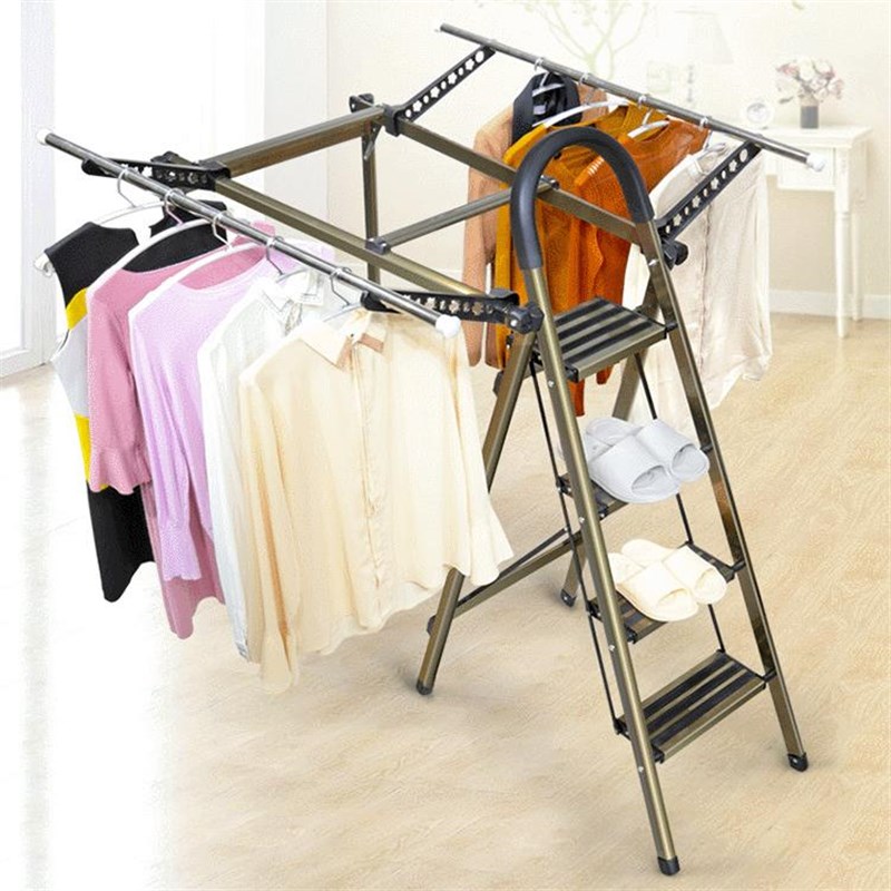 家用室内梯子折h叠多功能晾衣架两用人字梯加厚铝合金伸缩楼梯四