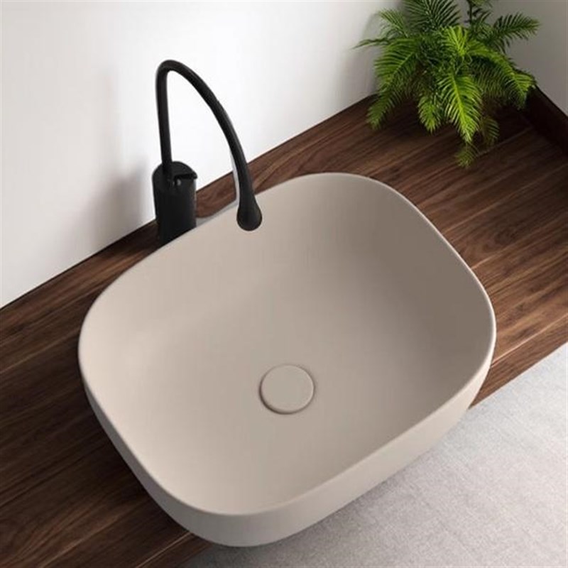 米色复古洗手台盆陶瓷台上盆哑光奶油风阳台卫生间椭Y圆形洗手洗