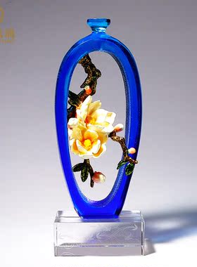 琉璃艺术品玉兰花花瓶摆件家居饰品珐琅彩客N厅酒柜高档轻奢工艺