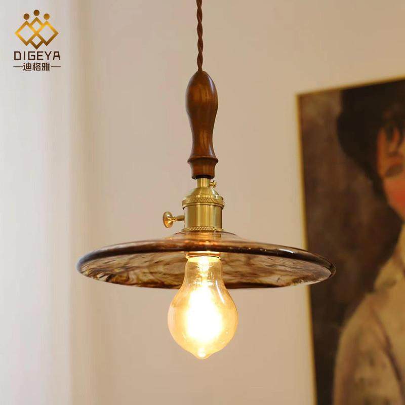 日式复古胡桃木黄铜茶色玻璃小吊灯创意简约吧台过道餐厅茶室灯具,家装灯饰光源,智能吊灯,淘宝优惠券,粉丝福利购,淘宝优惠卷