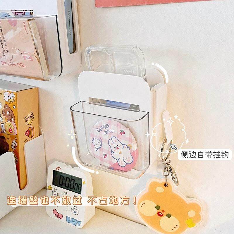 日式壁挂收纳盒免打孔学生宿舍上铺置物架手机数据线文具收纳架子