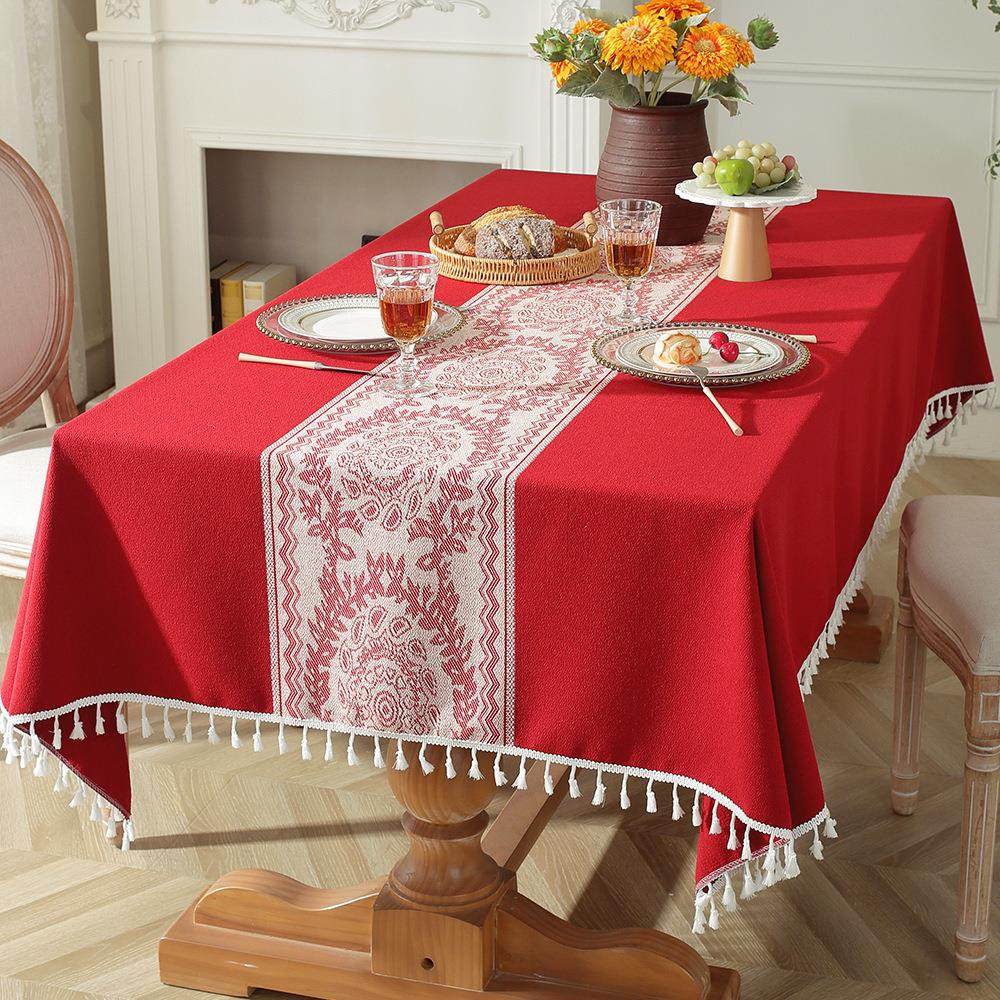 喜庆结婚桌布红色自带桌旗婚庆婚房布置装饰长方形订婚茶几布现货,居家布艺,桌布,淘宝优惠券,粉丝福利购,淘宝优惠卷