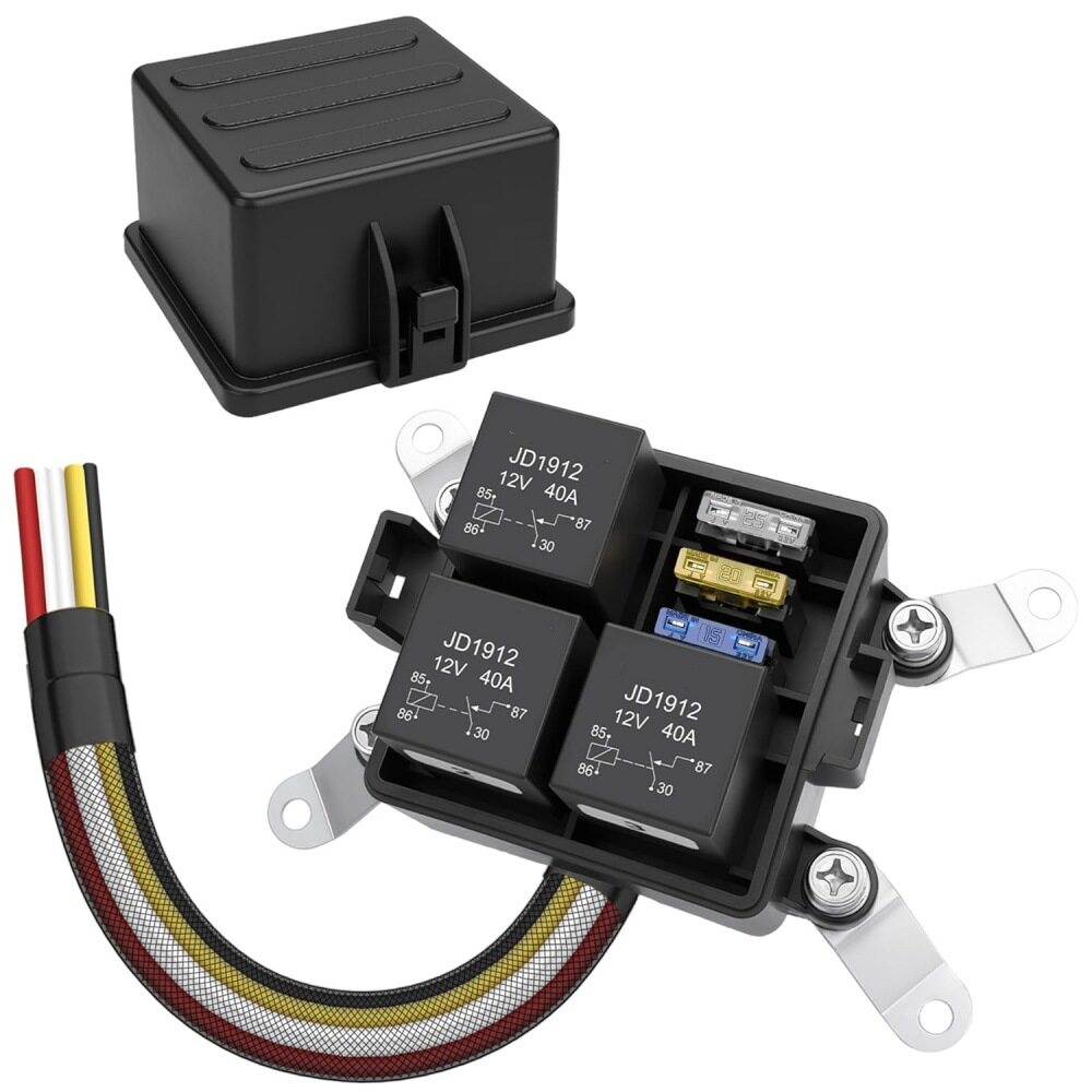 12V6路预接线防水保险丝继电器盒3个继电器和6个保险丝全套件