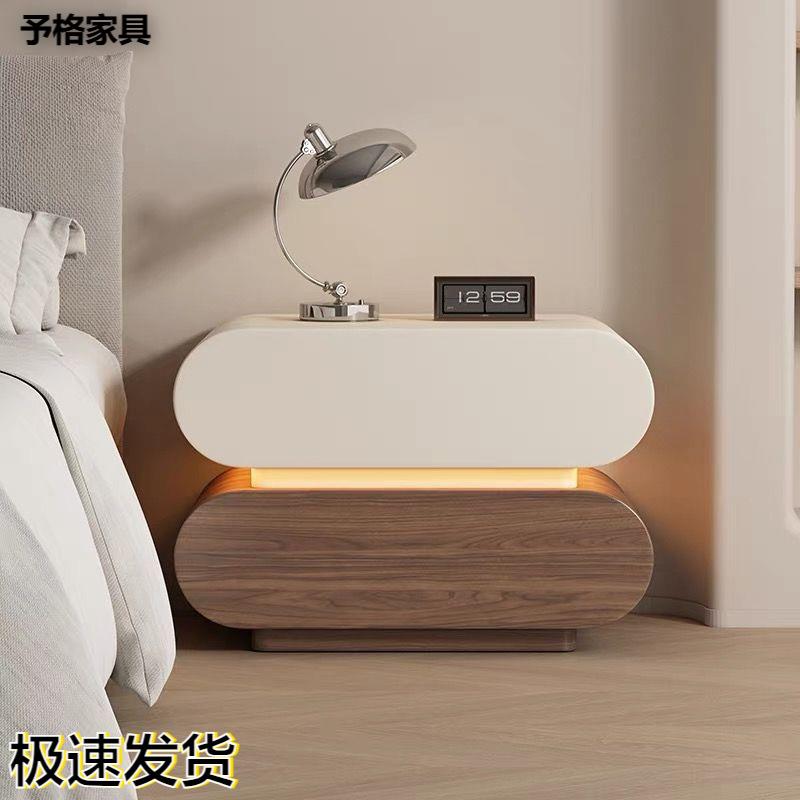 免安装大尺寸实木床头柜意式极简奶油风简约现代中古风卧室床边柜