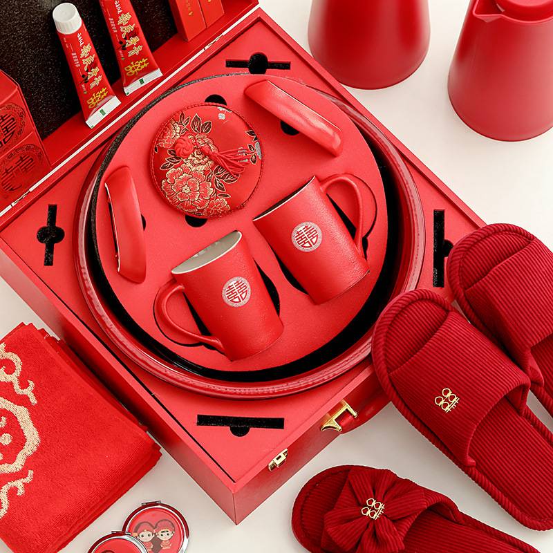 女方陪嫁套装结婚用品大全婚礼喜盆物品全套婚庆嫁妆箱子环保材质