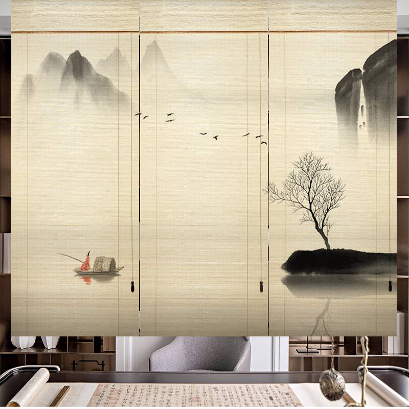 竹帘子窗帘卷帘禅意山水新中式复古遮光日式茶室家用隔断门帘升降