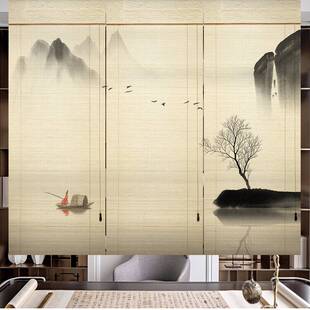 竹帘子窗帘卷帘禅意山水新中式复古遮光日式茶室家用隔断门帘升降