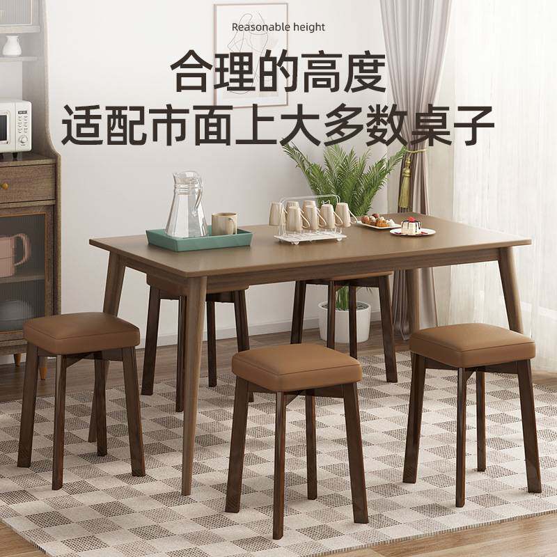 新中式实木餐椅软包凳子家用小板凳可叠放吧台椅网红圆凳软包矮凳