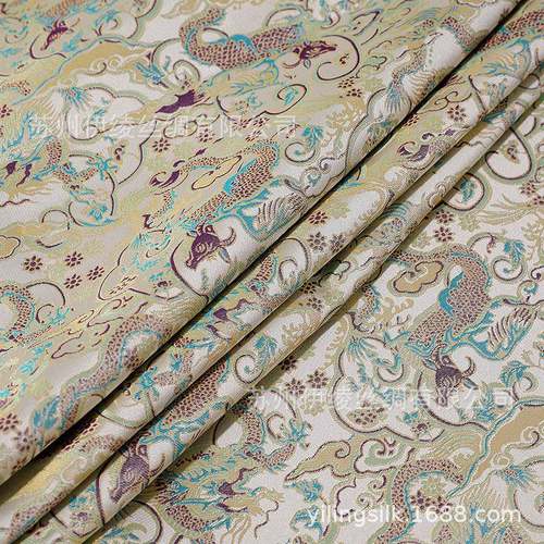 四重纬牛首龙纹宋锦面料双经轴含生丝140幅宽新中式100桑蚕丝布料