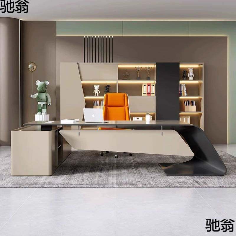 钢琴烤漆办公桌轻奢简约现代老板桌大班台总裁桌椅