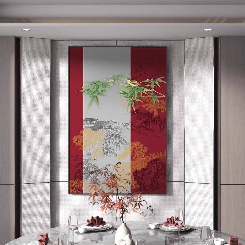 复古新中式客厅玄关装饰画楼阁风景餐厅墙面壁画走廊尽头过道挂画