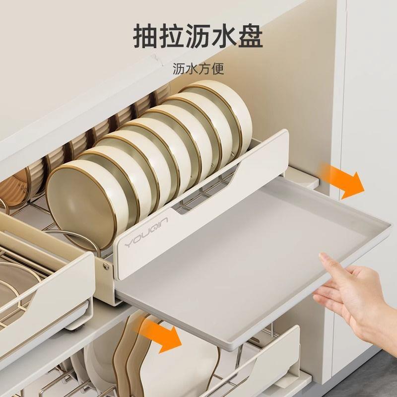 厨房不锈钢装碗收77纳碟架碗盘橱柜拉篮抽屉式免安料置物调架子