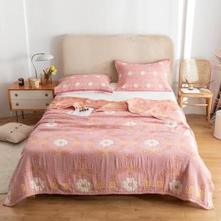 新款韩版碎花风全棉四层纱布毛巾被经典款纯棉线毯夏凉休闲毯薄被