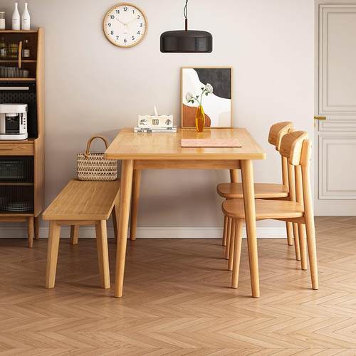 全实木餐桌家用小户型长方形吃饭桌子现代简约原木风大板桌椅组合