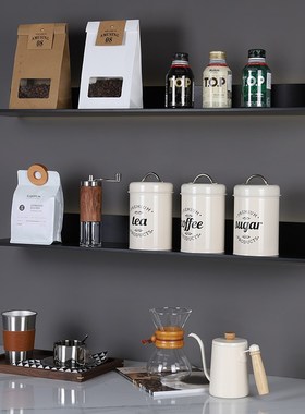 简约样板间道具摆件咖啡厅储物z层架装饰品咖啡豆系列组合罐瓶厨